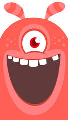 Obraz premium Happy cartoon monster. Laughting monster face emotion. Halloween vector illustration