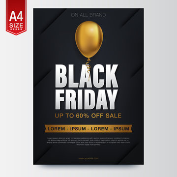 Banner for black friday sale with golden balloon


