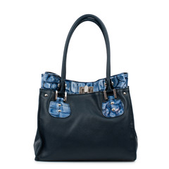 Dark blue handbag isolated on white background.