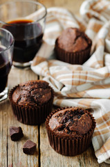 Chocolate chips oats chocolate muffins with coffee