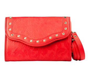 Red clutch isolated on white background.