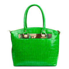 Green handbag isolated on white background.