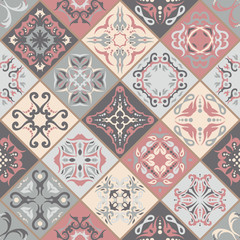 Seamless patchwork pattern. Vintage textures with tiles. Retro style