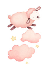 Watercolor illustration of cute sheep. Perfect for greeting card