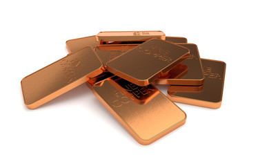 3D realistic render of copper bar. Isolated on white background.