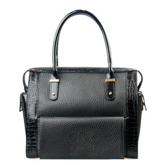 Black female handbag isolated on white background.