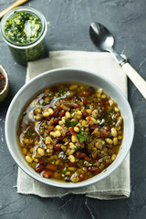 Homemade soup with beans and lentils