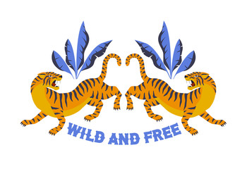 Japanese style tiger for t-shirt and other uses. Wild and free. Trendy vector illustration.
