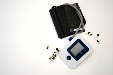  electronic blood pressure tonometer on white background