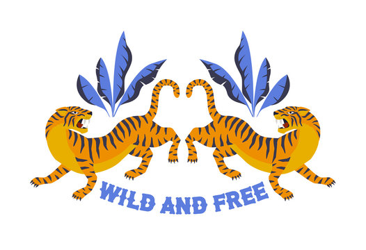 Japanese style tiger for t-shirt and other uses. Wild and free. Trendy vector illustration.
