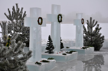  Cut out of ice and decorated crosses to consecrate water during Epiphany celebrations