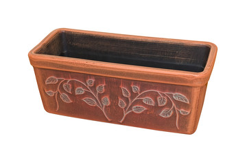 Ceramic flower box isolated on white with clipping path