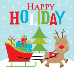 reindeer and sleigh christmas greeting card
