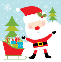 santa and christmas sleigh greeting card design