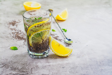 Chia fresca drink with lemon and mint