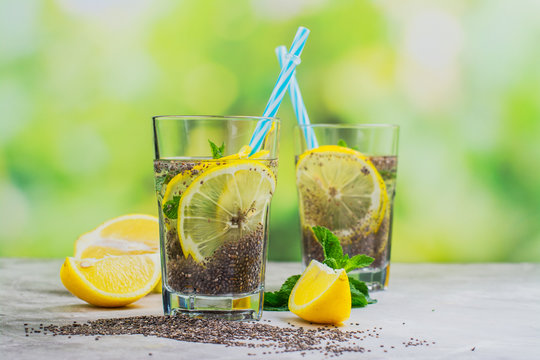 Chia fresca drink with lemon and mint
