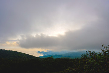 high mountains peaks range clouds in fog scenery landscape national park view outdoor  at Chiang Rai, Chiang Mai Province, Thailand