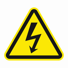 High Voltage Sign. Black arrow isolated in yellow triangle. Warning icon.