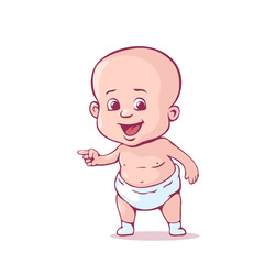 Baby in the diaper. Cartoon character. Vector illustration isolated on a white. Eps 10.