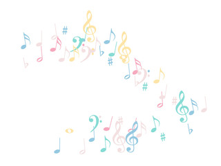 Music Notes Confetti Falling Chaos Vector. Music Symbols Texture Poster Background Elements. Party Night, Festival, Celebration or Concert, Melody Notes Trail. Decorative Song Sheets Chaos Effect.