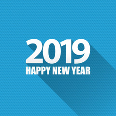 2019 Happy new year creative vector design background or greeting card. 2019 new year numbers on blue