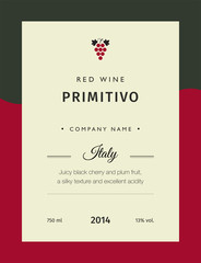 Red wine labels. Vector premium template set. Clean and modern design. Italy red wine label Primitivo.