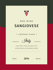 Red wine labels. Vector premium template set. Clean and modern design. Italy red wine label Sangiovese.