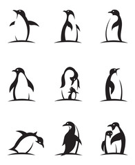 Fototapeta premium zbiór ikon czarnego pingwina na białym tle