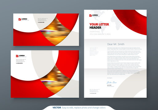 Envelope DL, C5, Letterhead. Corporate business stationery template for envelope and letter.