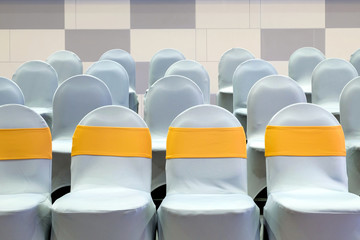 Close-up row of chairs in meeting room  for business seminar