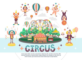 Flat Circus Carnival Round Composition