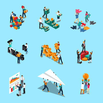Teamwork Isometric Icons Set