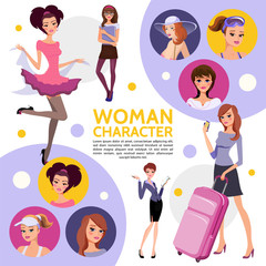 Flat Woman Characters Composition