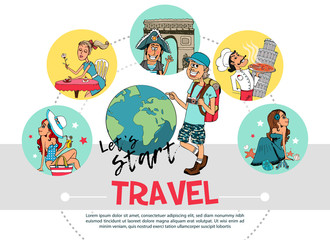 Fototapeta premium Flat Travel Round Concept
