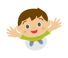 a boy looking up into the sky. cartoon illustration.