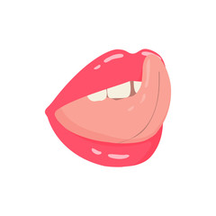 Female mouth with sticking out tongue. Vector hand drawn illustration.