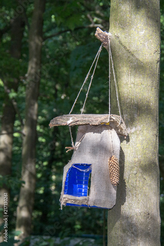 Original Bird Feeder Made By Hand From Plastic Bottle Piece Of
