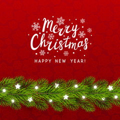Fototapeta na wymiar Greeting card with Christmas tree border