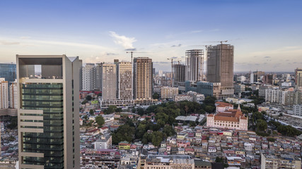 Aerial photograph of the marginal of Luanda, Angola. Africa.Difference between new and old buildings.