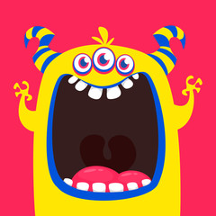 Cute orange horned cartoon monster. Funny  monster showing tongue. Halloween vector illustration © drawkman