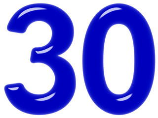Numeral 30, thirty, isolated on white background, 3d render