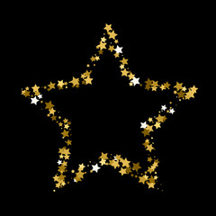 Golden Christmas star. Gold star confetti background