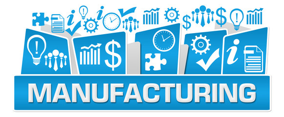 Manufacturing Business Symbols On Top Blue 
