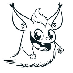Funny cartoon flying monster. Vector Halloween illustration outlined. Line art