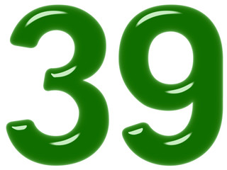 Numeral 39, thirty nine, isolated on white background, 3d render