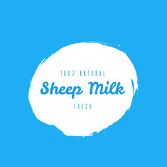 Natural fresh seep milk blot label, abstract splash. Organic design template, healthy food stamp, tag for cafe, market, package. Hand drawn lettering card, watercolor ink dry brush stroke. Vector logo