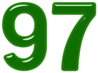 Numeral 97, ninety seven, isolated on white background, 3d render