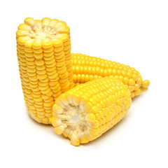 A corn is isolated on white background. Flat lay, top view