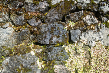 Old grunge wall texture stones and chipped rough background texture.