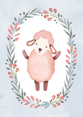 Watercolor illustration of cute sheep. Perfect for greeting card